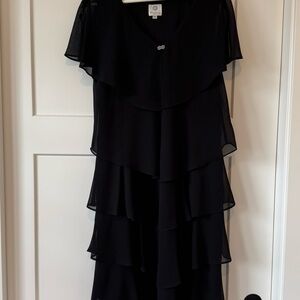 Patra Black Asymmetrical Tiered Layered Dress Sz 16